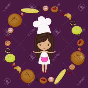 18490867-Little-girl-baker-with-bakery-products-around-Stock-Vector-chef-cartoon-cookie